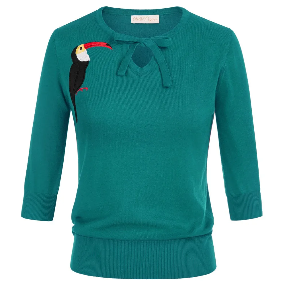 

Belle Poque Women's Sweater Tops Retro 3/4 Sleeve Crew Neck Pullover Sweater Soft Comfortable Ladies Jumper New Knitwear Tops