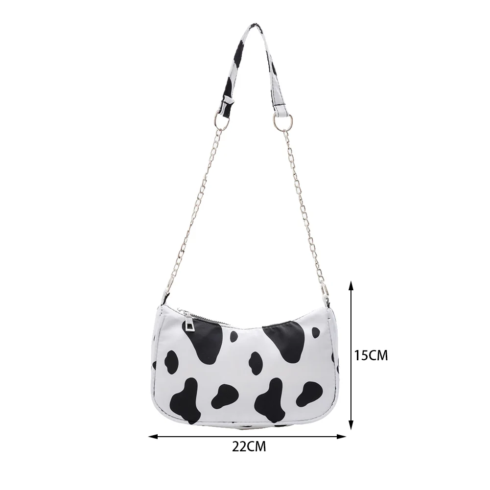 

Fashion Women Nylon Cow Pattern Printing Shoulder Underarm Tote Bag Ladies Vintage Chian Zipper Small Purse Handbags