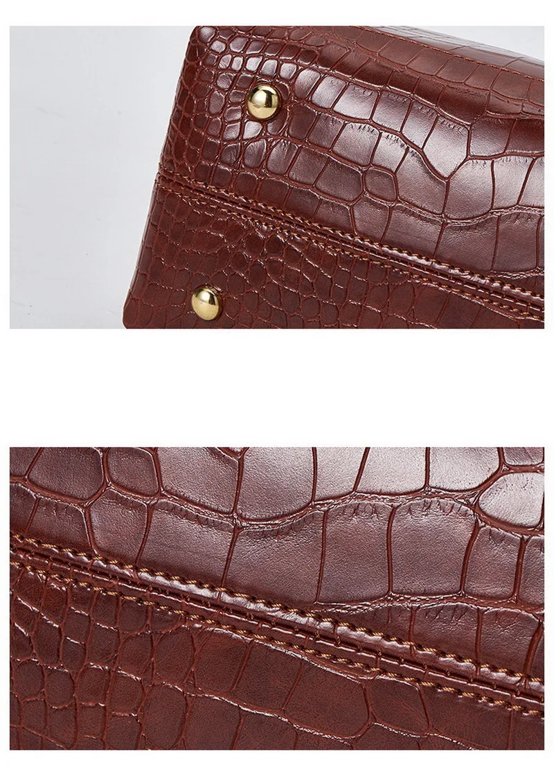 FUNMARDI Luxury Brand Handbag Women Alligator Patchwork Shoulder Bag Crossbody New PU Women Bag Trunk Tote Bag Hairball WLHB2025