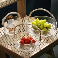 creative fruit plate living room home creative nordic ins wind bamboo and rattan handle glass wine barrel plate fruit basket