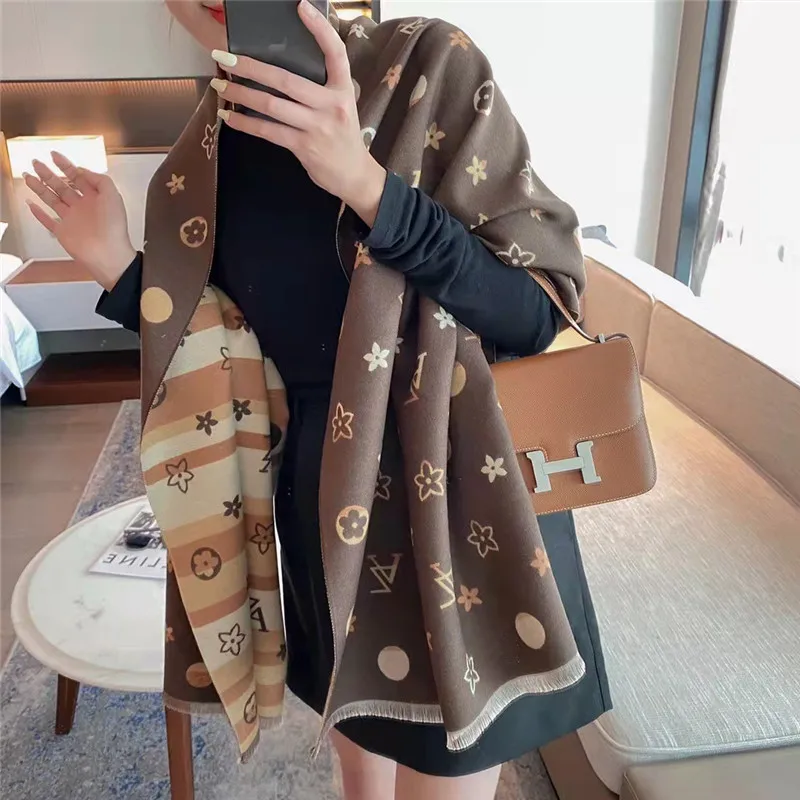 

2021 Модный зимний шарф женский кашемировый теплый шарф из пашмины женский роскошный двусторонний шарф с принтом толстые мягкие шали 180*65