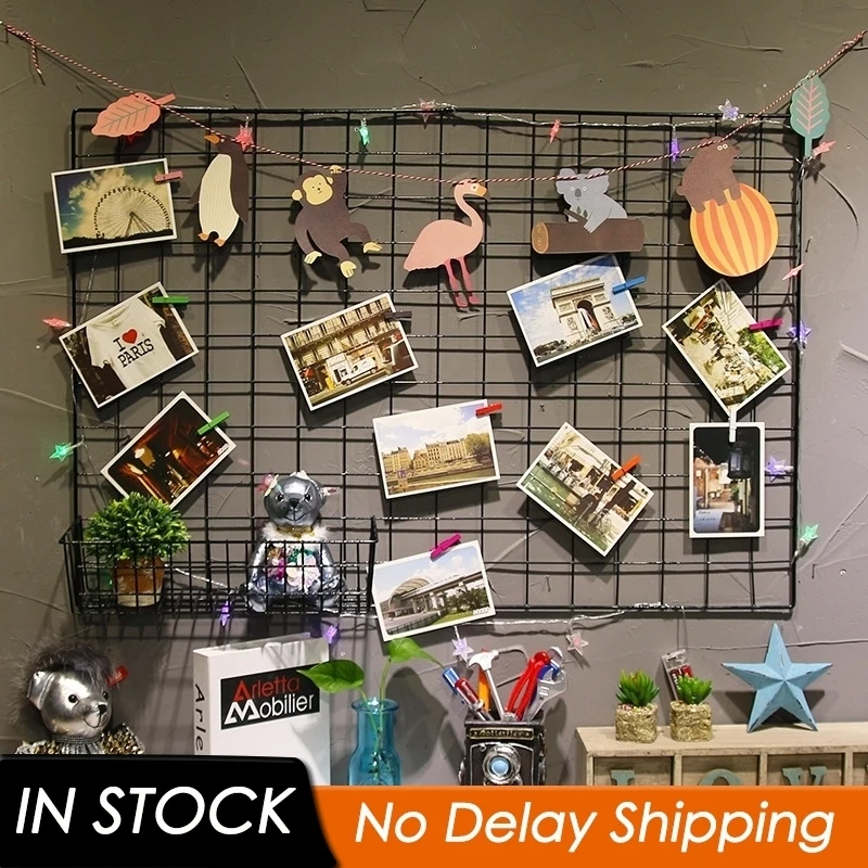 

Metal Mesh Grid Wall Hanging Photo Frame Multi-Function Panel Postcards Mesh Frame Wall Art Display Storage Rack DIY Decoration