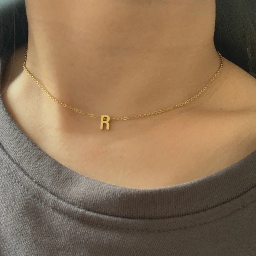

Simple Plated Stainless Steel Alphabet Heart Initial ABC Pendant Charm A-Z Letter Pendant Necklace Women Men Collar Jewelry