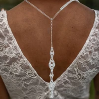 luxury rhinestone long drop back chain necklace sexy body chain for women bling crystal bridal choker necklace wedding jewelry