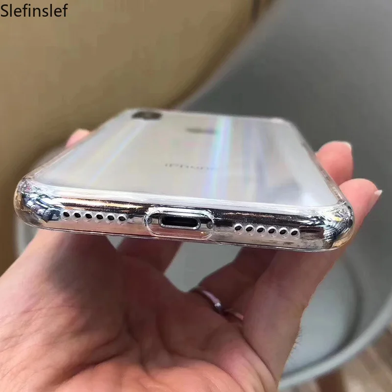 Градиентные радужные чехлы для iPhone X прозрачный мягкий лазерный чехол XS Max XR
