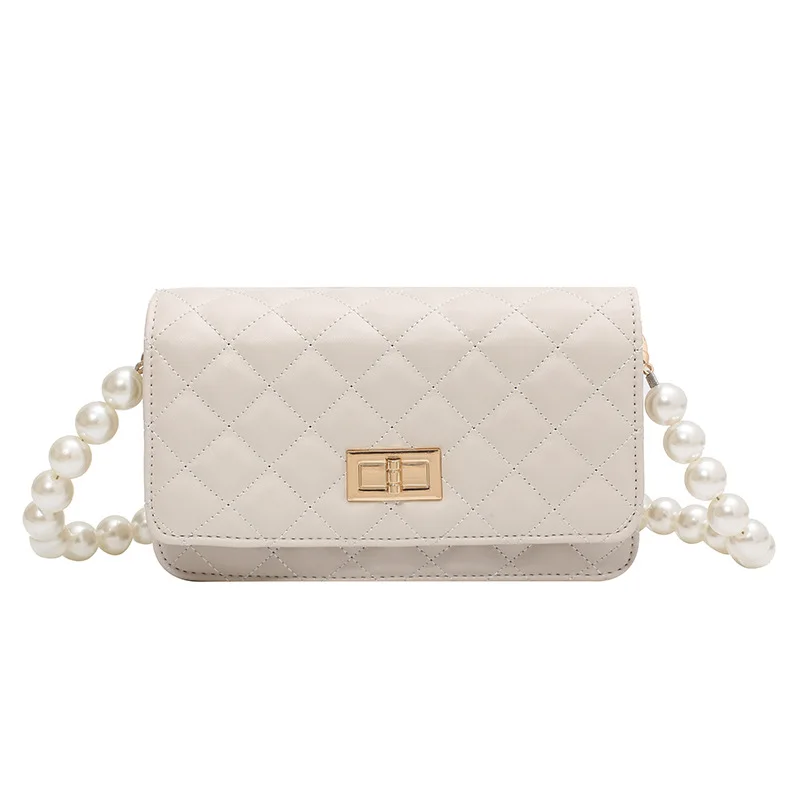 

Women Bag Japanese Style New Summer Rhomboid Pearl Chain Crossbody Bag Fashion High Quality PU Leather Female's Mobile Phone Bag