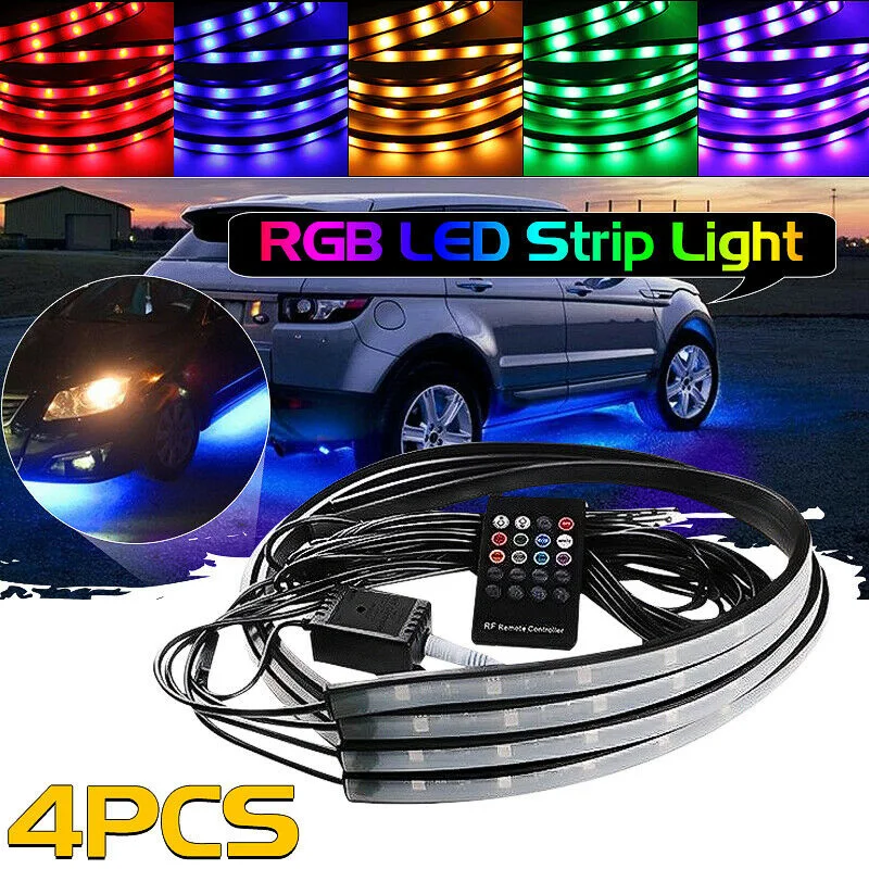 4x RGB Светодиодные ленты под автомобилей Tube Underglow неон днище кузова светильник