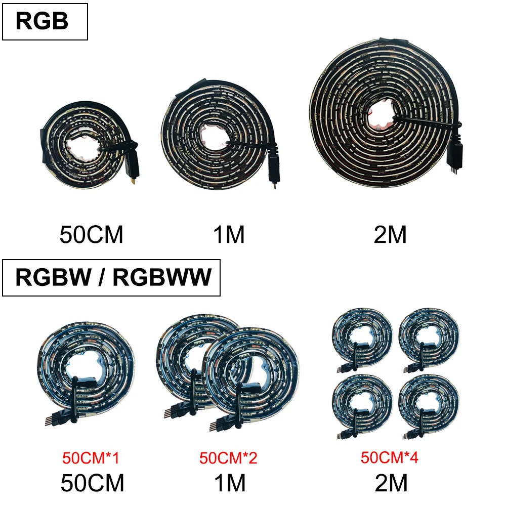 DC5V USB светодиодный полосы 5050 RGB/RGBW/RGBWW 50 см, 1 м, 2 м, ТВ фонового освещения Flexibe светодиодный клейкая лента IP20/IP65 из водонепроницаемого материала