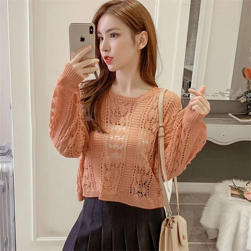 

Women Knitted Fashion Sweater Streetwear Korean Basic Sweetshirts For Women Slim Lazy Knit Sweater Elegant Sweet Female Tops