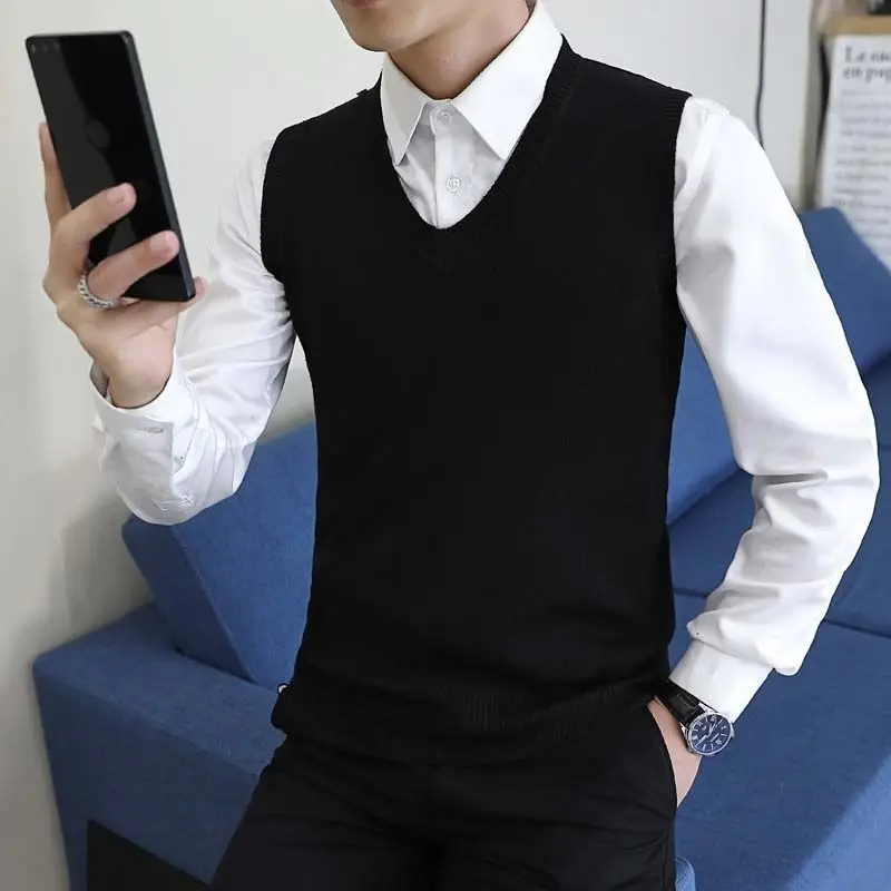 

Vest Men's Autumn And Winter New Fashion Sweater Korean Version V-neck Slim Fit Sleeveless Cantilever Cotton Clothing