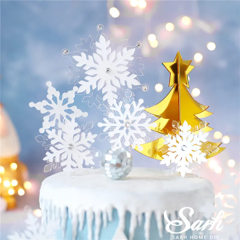 Блестящий Белый Серебряный торт Снежинка Топпер алмазное Рождественское
