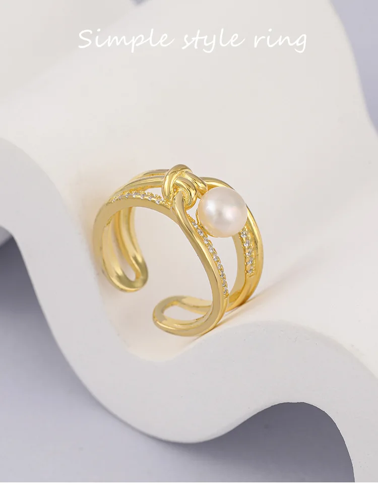 

Retro design texture S925 silver pearl ring retro hollow cold wind index finger jewelry