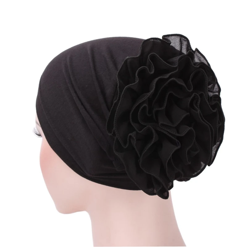 

Women Flower Muslim Ruffle Cancer Chemo Hat Flower Muslim Beanie Scarf Turban Head Wrap Cap High Quality Knitted Hats