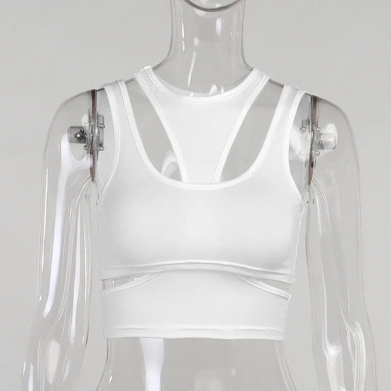 

Sexy Cut Out 2 Piece Set Crop Top 2021 Summer T-shirts For Women Punk Street Bralette Top Tank Tops White Corset Top Lingerie