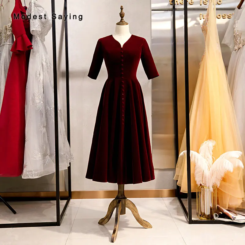 Винтажное бархатное коктейльное платье-трапеция винного цвета с V-образным вырезом и пуговицами, платье длиной ниже колена для выпускного вечера, коктейльное платье 1920-х годов, 2020