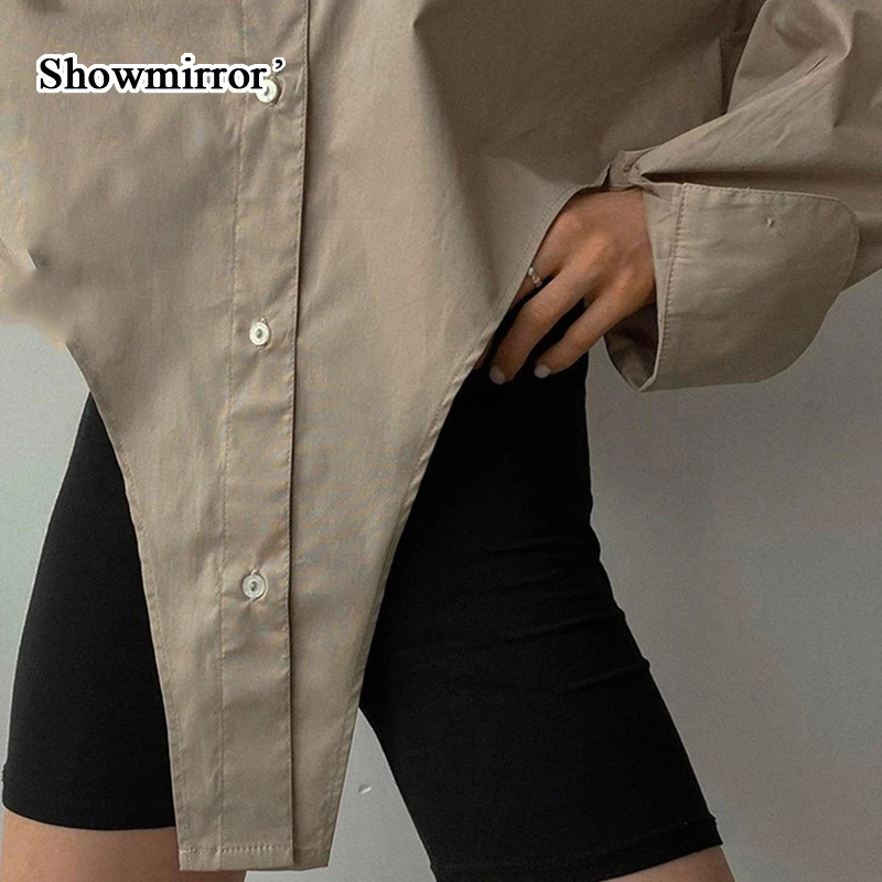 

Осенняя модная блузка Showmirror с отложным воротником, Рубашки, Топы с длинным рукавом, рубашка на пуговицах, кардиган, повседневная одежда боль...