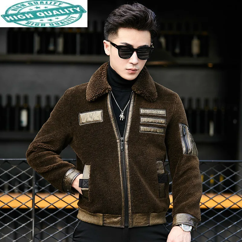 

Shearing Sheep Real Coat Winter 100% Wool Fur Coats Leather Jacket Men Clothes Overcoat YM212 KJ4162