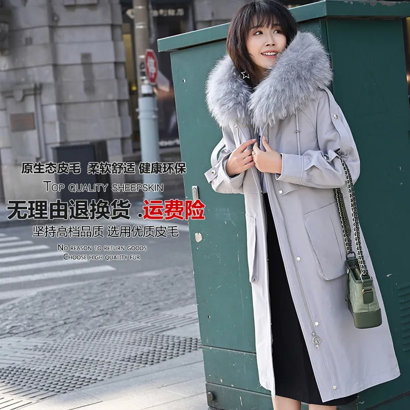 

Coat Female Real Rabbit Liner Parka Winter Jacket Women Raccoon Fur Collar Long Trench Coats Chaqueta Mujer