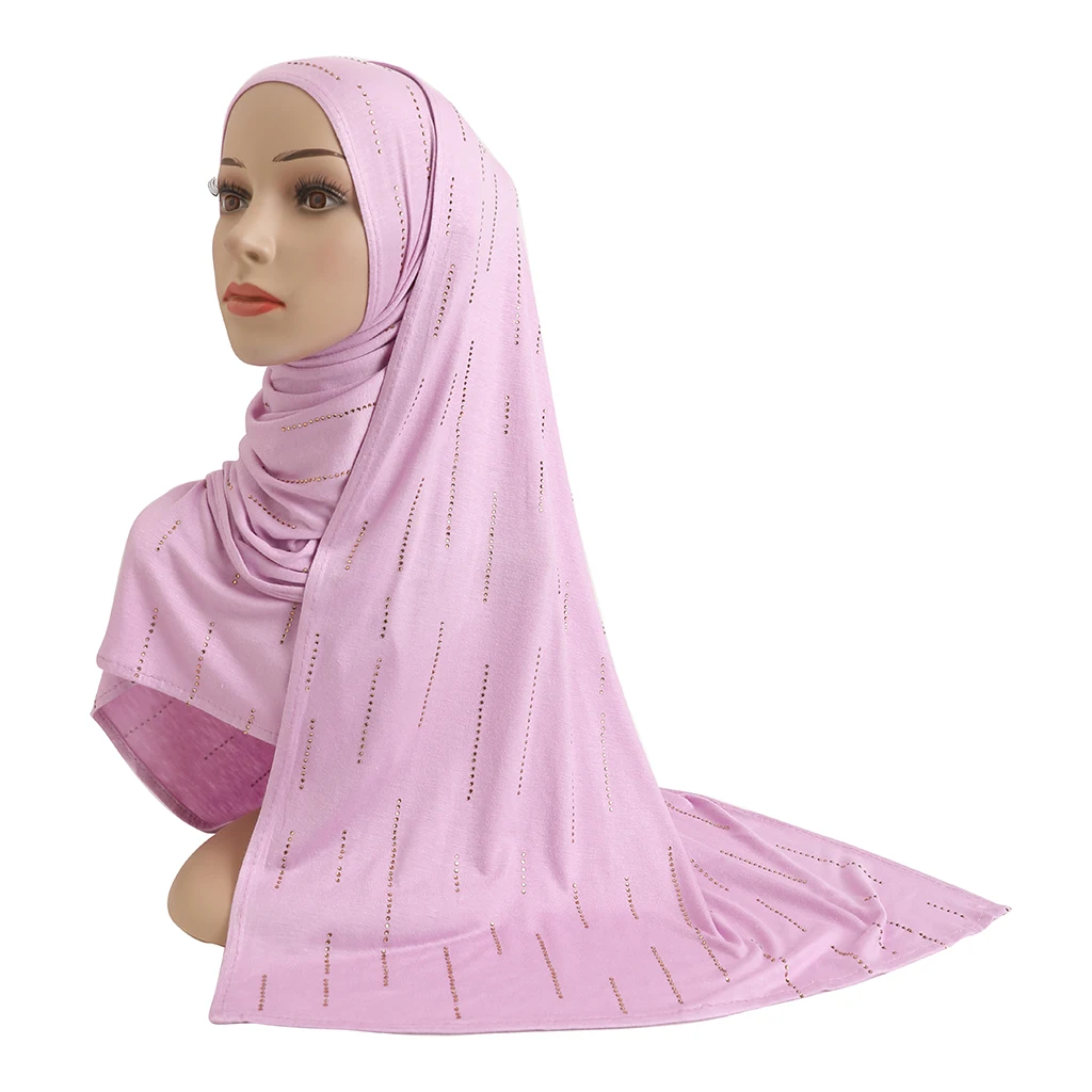 

H205 Cotton jersey muslim long scarf with rhinestones modal headscarf islamic hijab wear arabic rectangular headwrap lady shawl