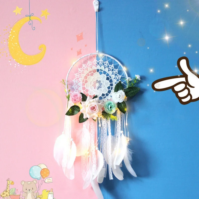 Кружева ручной работы ловцы снов перо Бохо Dreamcatchers с искусственными цветами
