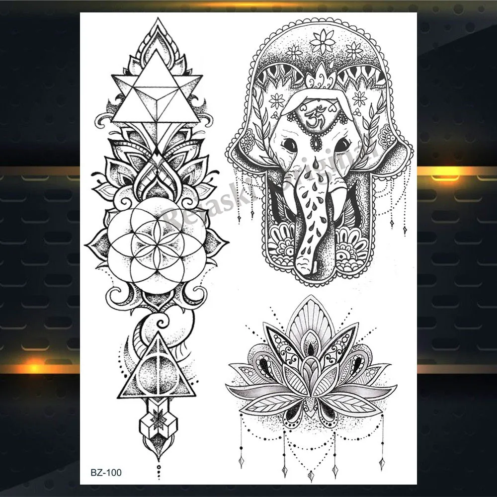 REJASKI черный серьги Henna Mandala цветок временные татуировки для Для женщин Стикеры пикантные водостойкие татуировки, боди-арт Arm талией, эксклюзивный дизайн татуировки - Цвет: PBZ100
