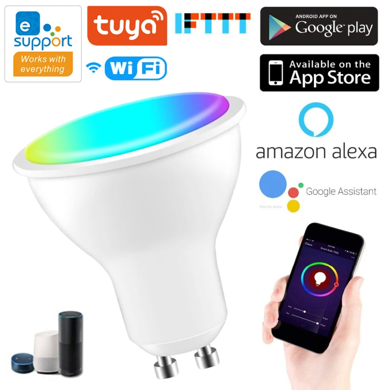 

Tuya GU10 WIFI Smart LED Lamp Color Spotlight Indoor Neon Sign Dimmable Light Bulb RGB+CCT Voice Control For Alexa Google Home