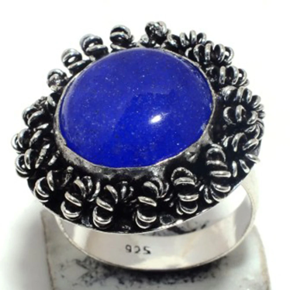 Кольцо с голубым халцедоном серебристый слой под медь, Размер: 9 , FRR0231