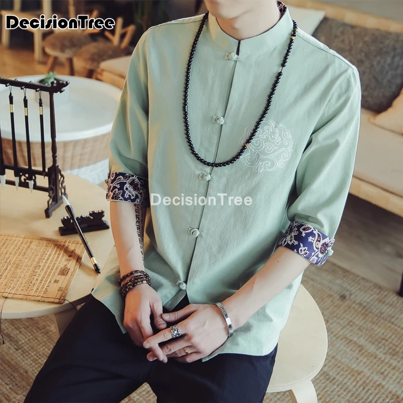 

2021 vintage chinese tops men wu tang clan traditional chinese clothing for men cheongsam top chinese shirt hanfu men