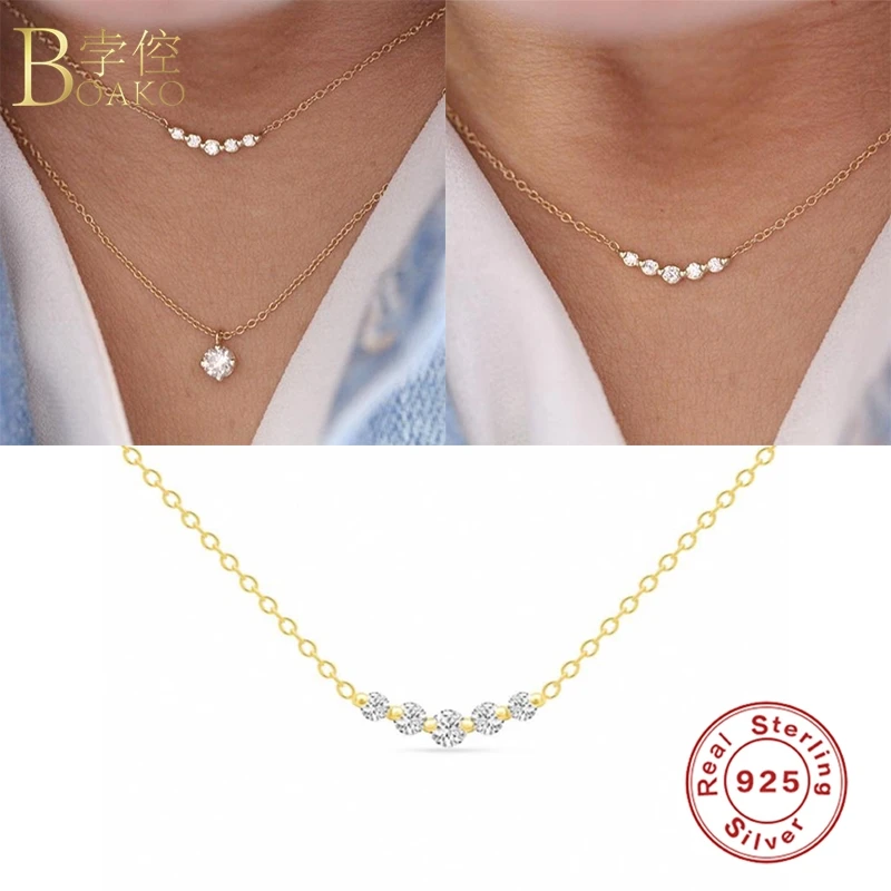 

BOAKO Crystal CZ Pendant 925 Sterling Silver Necklaces For Women 2021 Jewelry Gold Chain Choker Necklace Collares Bijoux Collar