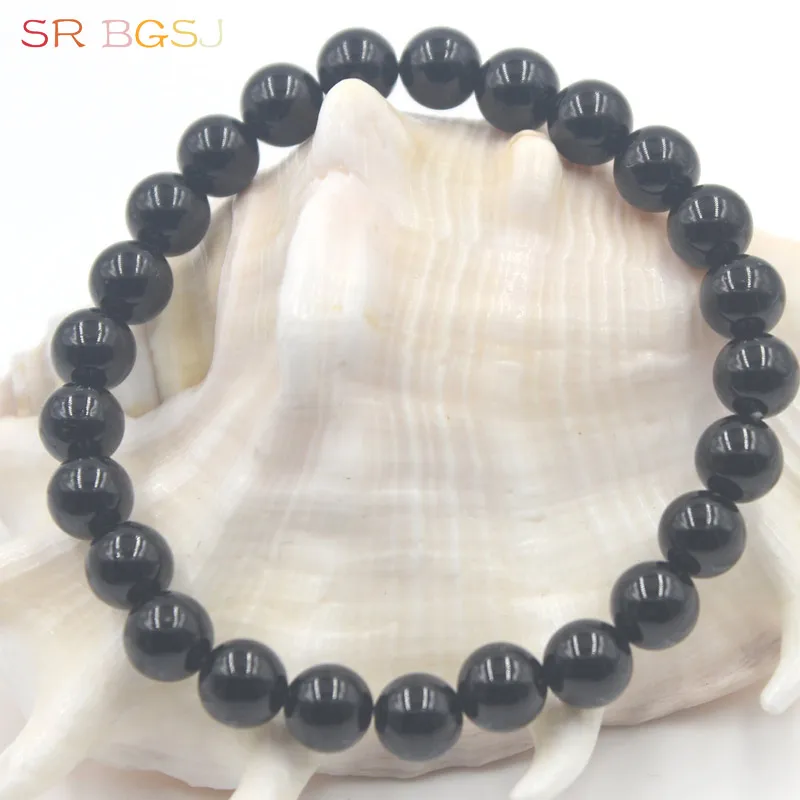 Free Shipping 6 8 10 12 14mm Round Natural Black Tourmaline Gems Stone Handmade Stretchy Jewelry Bracelet 7&quot 7.5&quot 8&quot | Украшения