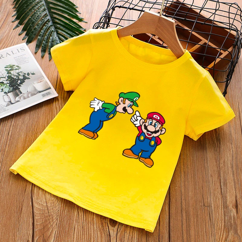 

Summer Kids Clothes Fashion Child T-shirt Beautiful Cotton t shirt Cartoon Super Mario Printing Boys Girls 2021 Popular Tops
