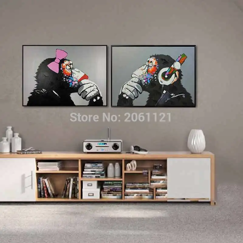 

handmade black gray animal wall paintings ape monkey oil painting gorilla canvas art modern designed home decor picture gift
