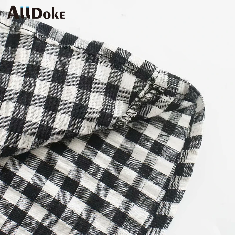 

ALLDOKE plaid casual turn down collar blouse women summer three quarter tops shirt mujer button ladies blouses blusas femme