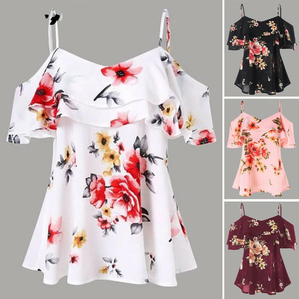 2019 женские шифоновые топы с бретельками и открытыми плечами свободные удобные