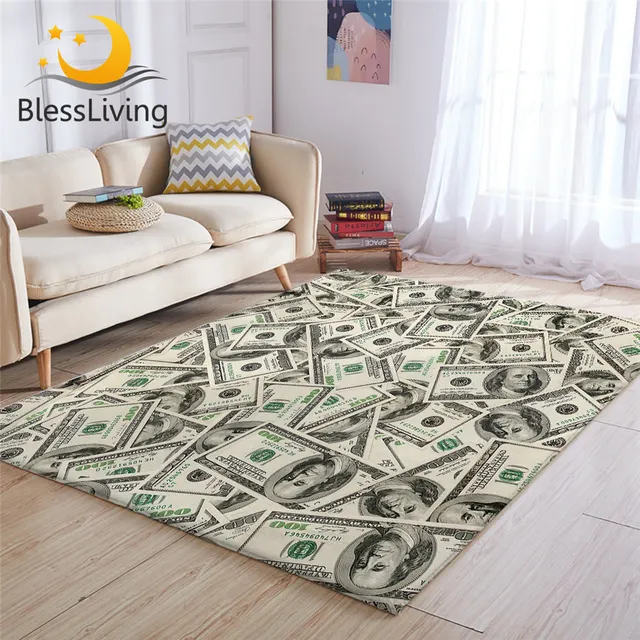 BlessLiving 3D Modern Carpets for Living Room Dollar Motif Print Area Rug Money Pattern Alfombra Vivid Realistic Large Floor Mat 1