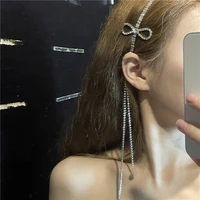 korean bling rhinestone bowknot long tassel hair hoop headband hair jewelry for women luxury crystal tassel hair band headpiece