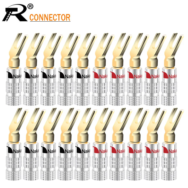 

1000pcs Wholesale Y/U Type BANANA PLUGS Brass Speaker Plugs Audio Screw Fork Spade Connector Gold plated banana male connector