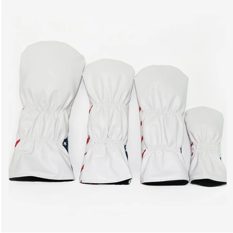 

4 Pcs Retro American Flag Pattern Golf Headcovers Tee Sets Vintage Leather Style