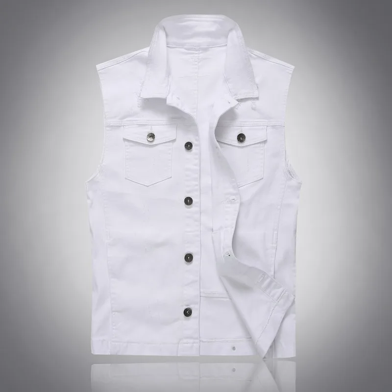 

Ropa De Hombre 2021 Men's Denim Vest Ripped Light Color White Men's Slim Denim Sleeveless Casual Jacket
