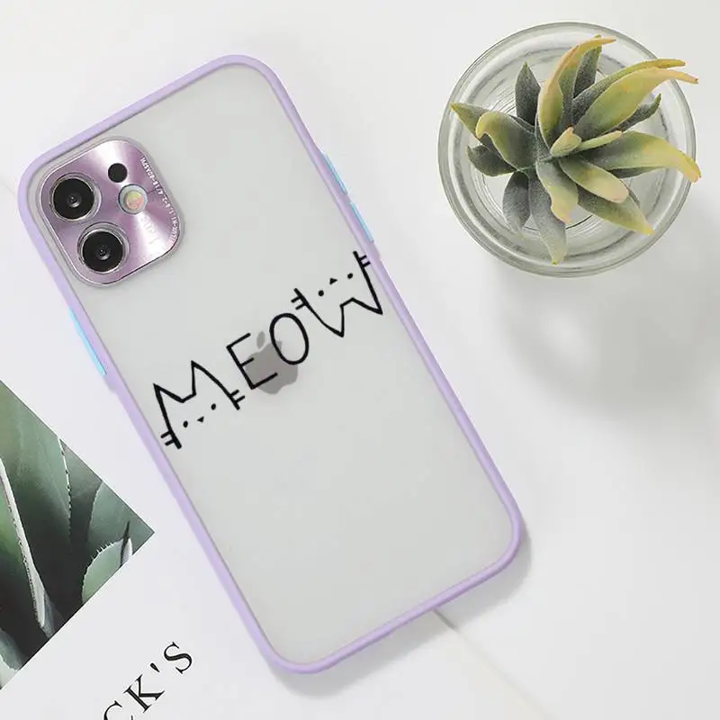 

Creative white Cute cartoon cat Phone Case For iPhone 12 11 Mini Pro XR XS Max 7 8 Plus X Matte transparent Purple Back Cover