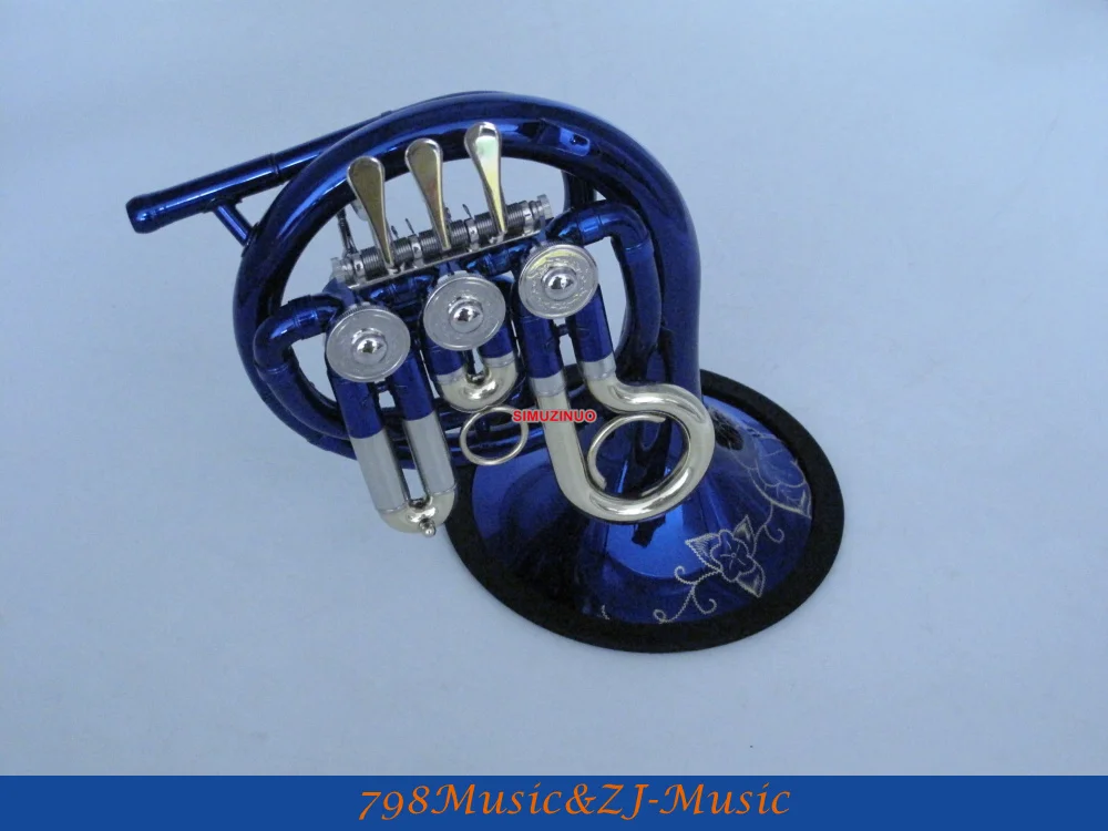 Синий мини рог гравировка колокольчик Bb Карманный с чехлом Бесплатный Рог