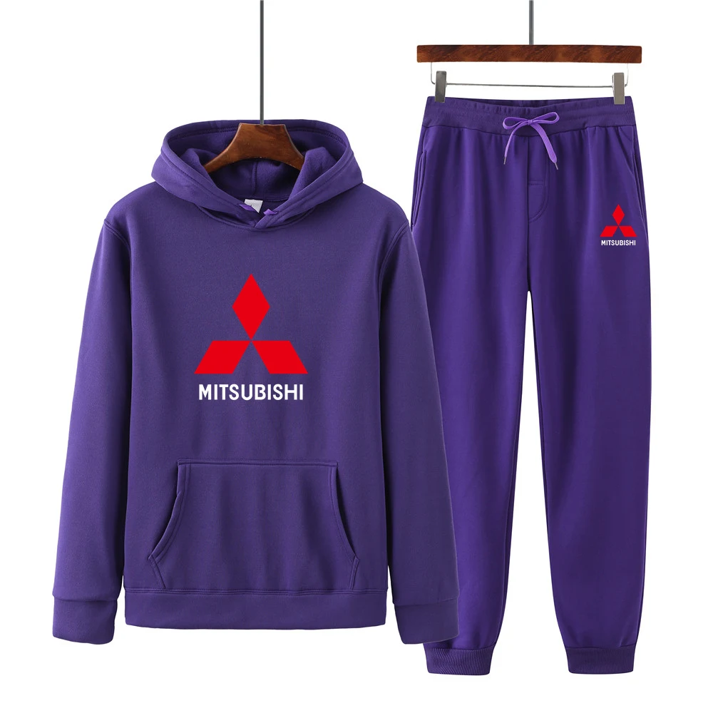 

Men's spring and autumn Mitsubishi printed hooded sweater + casual trousers two-piece suit of the same color fashion trend men
