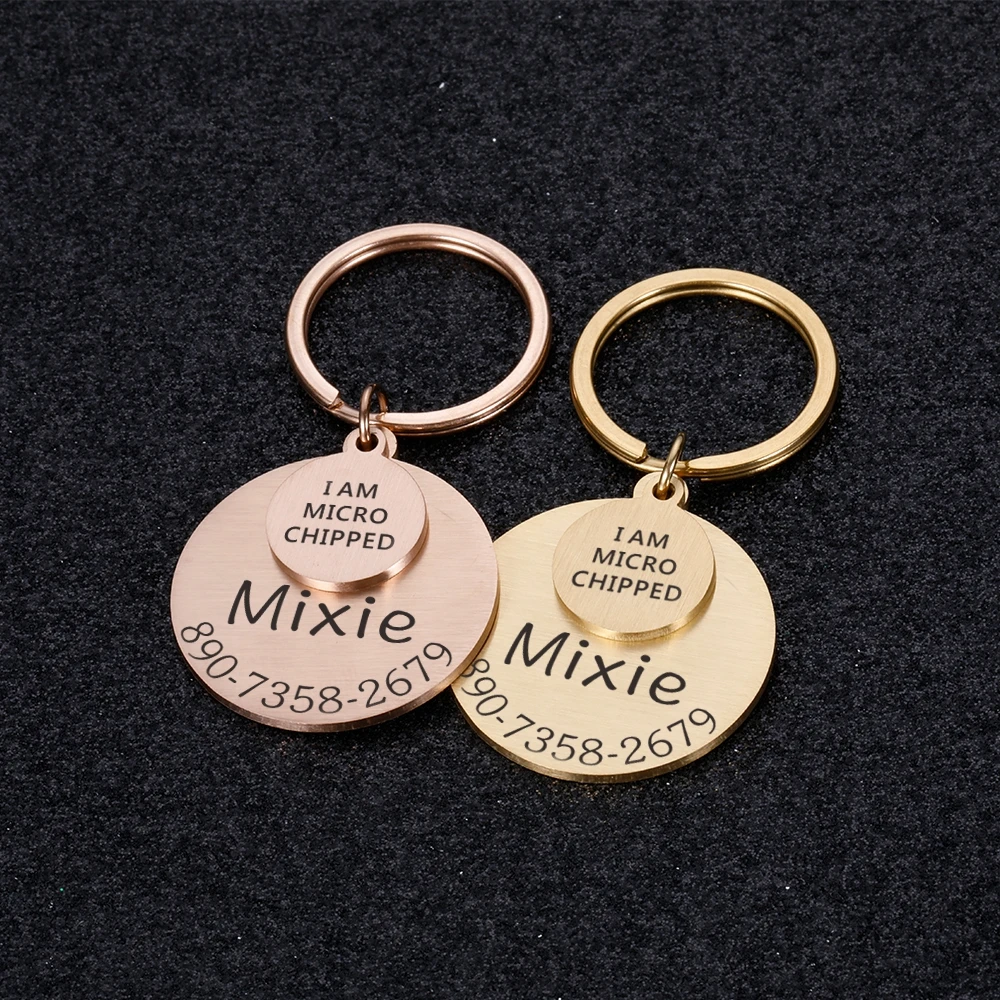 Personalized Dog Cat ID Tag I Am Microchipped Name Number Stainless Steel Pet Id Collar Laser Engraving | Дом и сад