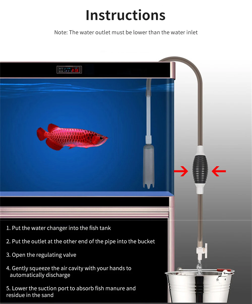 

Aquarium Water Changer Liquid Transfer Vacuum Pump Semi-auto Sand Washing Fish Tank Filter Cleaning Water Absorber Suction Pipe