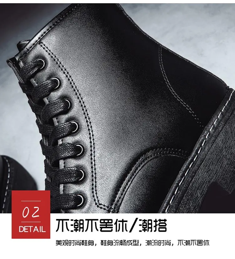 Boots Men Boots Leather Ankle Lace up military boots caterpillar Black Outdoor work fashion shoes