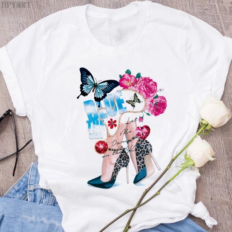 Женская футболка в стиле Харадзюку Пикантная летняя на высоком каблуке с принтом