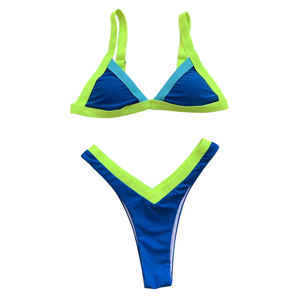 Women's conjuntos sexys Bikini Patchwork Set swimsuit women highwaist Two Piece Filled Bra Swimwear Beachwear куральники 2021 |