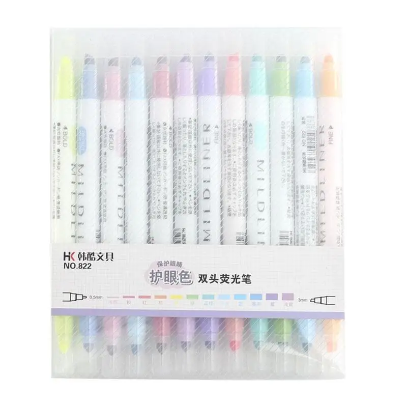 

12 Colors One Boxed Double-head Highlighter Set Handbook Diary Decoration Pen Fineliner Pen Color Stationery Mark Note Ligh U0A7