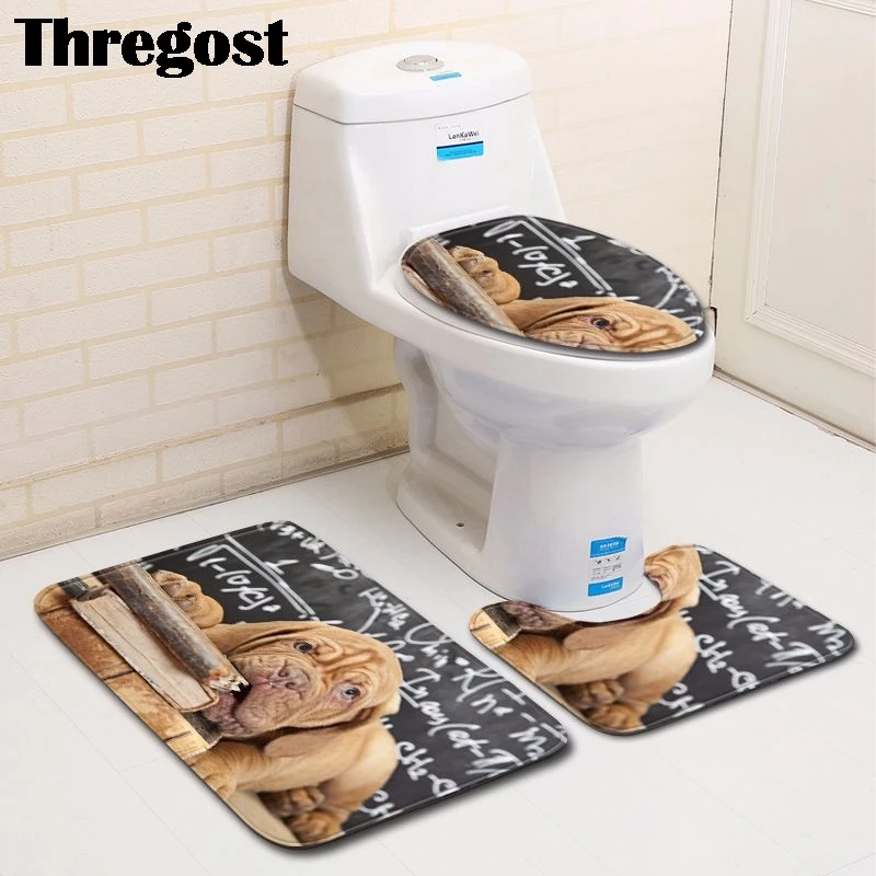 Thregost Animal 3D Print Toilet Carpet Set Memory Foam Mat Bathroom Mats 3 pcs Shower Rug Anti Slip Kitchen Carpets | Дом и сад