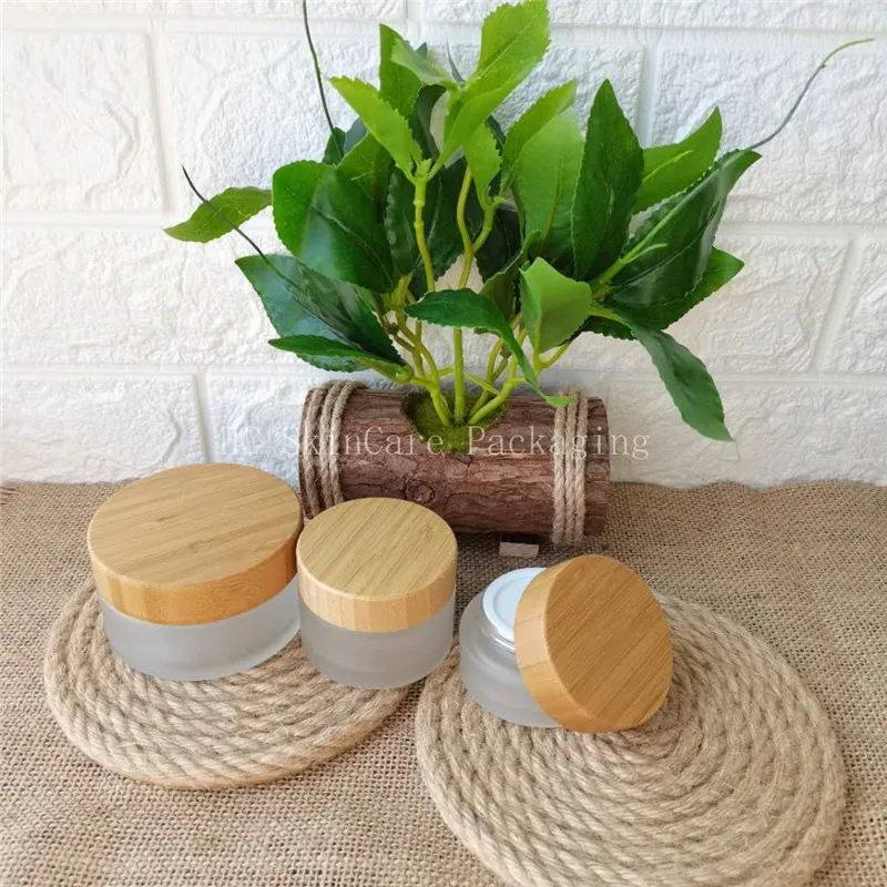 

wholesale skin care packaging body cream jar 50g 100g body butter containers scrub cosmetic packaging with bamboo screw lid